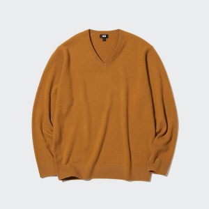 Uniqlo 100% Cashmere V Neck Jumpers Senape | LWEDOF204