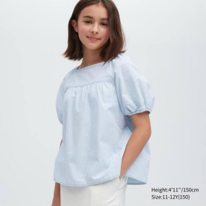 Uniqlo 100% Cotone Chambray Gathered Camicetta Ragazza Blu | PJFVCO430