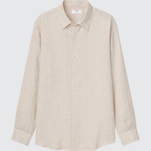 Uniqlo 100% Premium Linen Regular Fit (Regular Collar) Camicie Beige | WJVDMR451