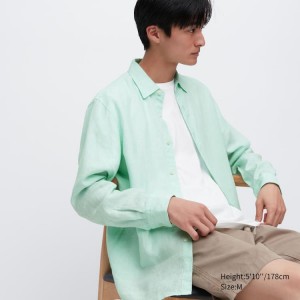 Uniqlo 100% Premium Linen Regular Fit (Regular Collar) Camicie Verdi Chiaro | HJCYZS152