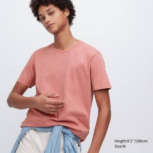 Uniqlo 100% Supima Cotone Crew Neck Corta Sleeved Magliette Rosa | BZAOHU705