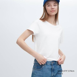 Uniqlo 100% Supima Cotone Crew Neck Magliette Bianche | HEXUZF206