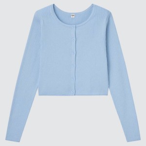 Uniqlo 100% Supima Cotone Cropped Cardigan Blu | LEGDHJ749