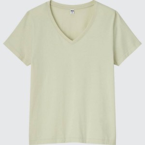 Uniqlo 100% Supima Cotone V Neck Magliette Verdi Chiaro | EIXHNM097