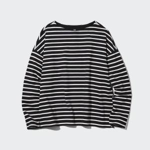 Uniqlo A Strisce Long Sleeved Magliette Nere | UDXZES374