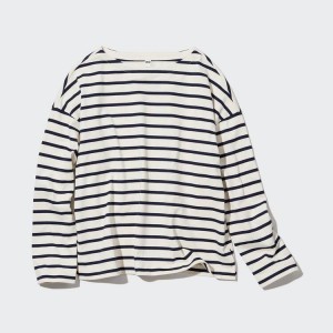 Uniqlo A Strisce Long Sleeved Magliette Bianche | GUEHPO043