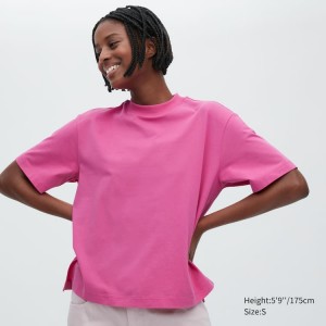 Uniqlo Airism Cotone Corta Sleeved Magliette Rosa | URDKSM612