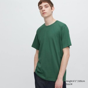 Uniqlo Airism Cotone Crew Neck Corta Sleeved Magliette Verdi | EFROSY901