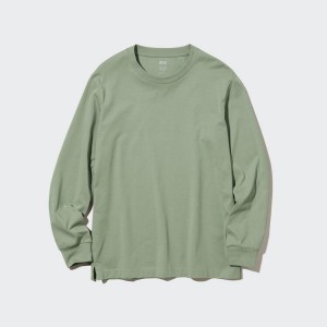 Uniqlo Airism Cotone Crew Neck Long Sleeved Top Verdi | HPWJBS601