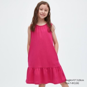 Uniqlo Airism Cotone Frill Senza Maniche Vestito Ragazza Rosa | OVDUHZ082