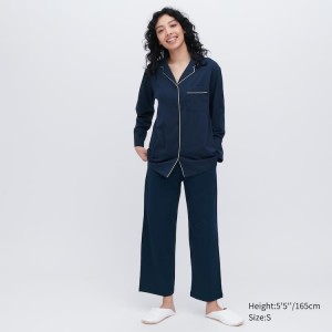 Uniqlo Airism Cotone Long Sleeved Loungewear Blu Marino | RVWCOF240