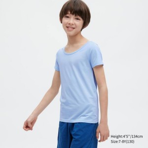 Uniqlo Airism Cotone Scoop Neck Magliette Ragazza Blu Chiaro | HBGTUL975