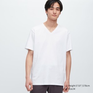 Uniqlo Airism Cotone V Neck Corta Sleeved Magliette Bianche | OVAUCF421