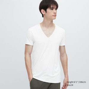 Uniqlo Airism V Neck Corta Sleeved Magliette Bianche | TXHLDO102