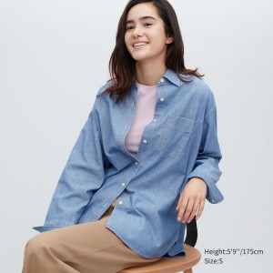 Uniqlo Chambray Oversized Long Sleeved Camicie Blu | XZOCSU190