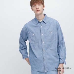 Uniqlo Chambray Regular Fit Lavoro (Regular Collar) Camicie Blu | ZKBHSF402