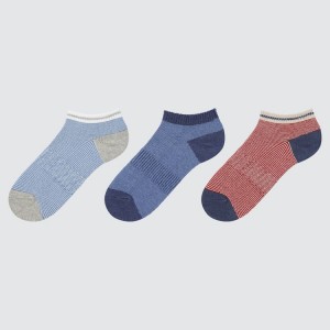 Uniqlo Corta (Three Pairs) Calzini Ragazza Blu Rosse | VZTLMI895