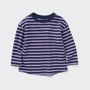 Uniqlo Cotone A Strisce Crew Neck Long Sleeved Magliette Neonato Viola | HCJLYP609