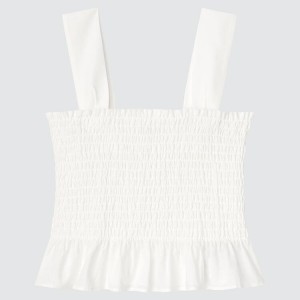 Uniqlo Cotone Gathered Senza Maniche Camicetta Bianche | ZQXHTO802