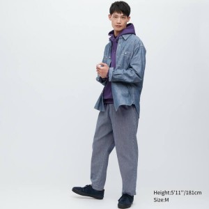 Uniqlo Cotone Hickory Relaxed Fit Ankle Length Pantaloni Blu | ROIZFG842