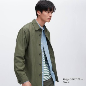 Uniqlo Cotone Linen Blend Overshirt Giacche Verde Oliva | ZNCBHL523