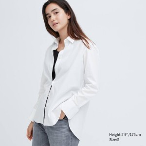 Uniqlo Cotone Long Sleeved Camicie Bianche | LFMHKP093