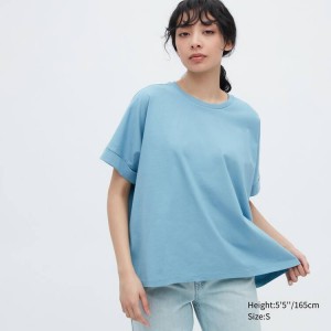 Uniqlo Cotone Sleeve Magliette Blu | JVDGOL725