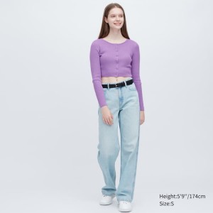 Uniqlo Cropped Crew Neck Cardigan Viola | ACBING420