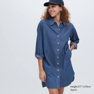 Uniqlo Denim Long Sleeved Vestito Blu | QNUEYW247