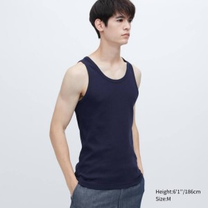 Uniqlo Dry Colour Costine Top Blu Marino | XQOBSG376