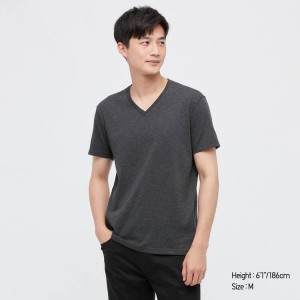 Uniqlo Dry V Neck Magliette Grigie Scuro | IBSJVH968