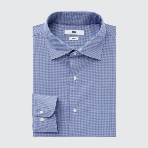 Uniqlo Easy Care Broadcloth Stretch Slim Fit (Semi-cutaway Collar) Camicie Blu | CFPQTO493