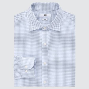 Uniqlo Easy Care Checked Stretch Slim Fit (Semi-cutaway Collar) Camicie Blu | IYBUOP697