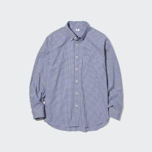 Uniqlo Extra Fine Cotone Broadcloth Checked (Button-down Collar) Camicie Blu | UDNMGK489