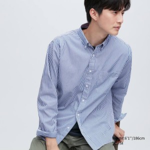 Uniqlo Extra Fine Cotone Broadcloth Regular Fit A Strisce (Button-down Collar) Camicie Blu | QRVYZB574