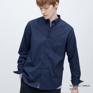 Uniqlo Extra Fine Cotone Broadcloth Regular Fit Printed (Regular Collar) Camicie Blu | ZHVLIJ695