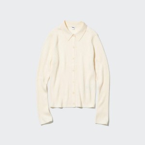 Uniqlo Extra Fine Merino Long Sleeve Polo Cardigan Bianche | BSGCKL958