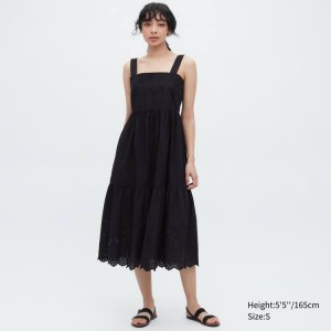 Uniqlo Eyelet Cotone Senza Maniche Midi Vestito Nere | EKAQGO875