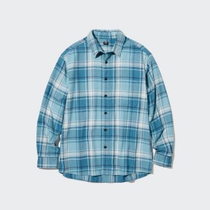 Uniqlo Flannel Checked Regular Fit (Regular Collar) Camicie Blu | JXOMRU098