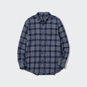 Uniqlo Flannel Regular Fit Checked (Button-down Collar) Camicie Blu Marino | MCXAEV804