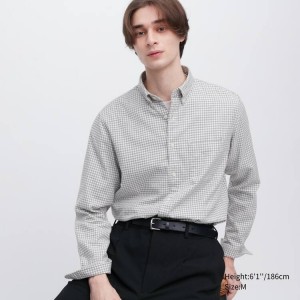 Uniqlo Flannel Regular Fit Checked (Button-down Collar) Camicie Grigie | NQBMZY947