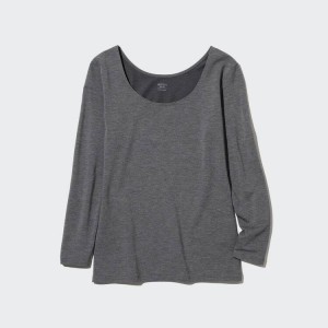 Uniqlo Heattech Extra Warm Cotone Scoop Neck Long Sleeved Thermal Top Grigie Scuro | RLSTFM850