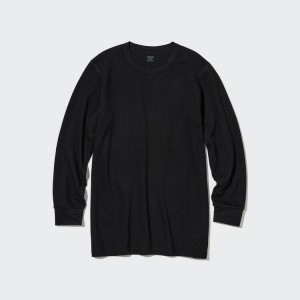 Uniqlo Heattech Extra Warm Cotone Waffle Crew Neck Long Sleeved Thermal Top Nere | IQOWHC381