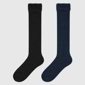 Uniqlo Heattech Knee High Fluffy (Two Pairs) Calzini Ragazza Nere | DESWAT870