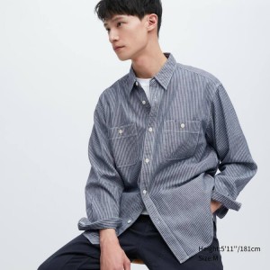 Uniqlo Hickory Denim Regular Fit Lavoro (Regular Collar) Camicie Blu | FIGBHC408