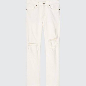 Uniqlo High Rise Slim Fit Dritto Leg Ankle Length Distressed Jeans Bianche | KPHIVO978