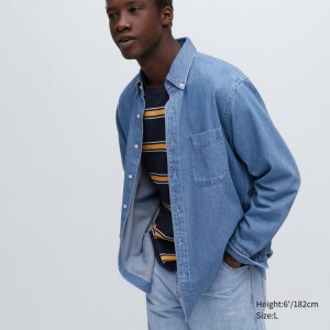 Uniqlo Indigo Denim Regular Fit (Regular Collar) Camicie Blu | HFVSPJ056