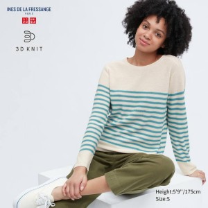 Uniqlo Ines De La Fressange 3d Knit Seamless A Strisce Barca Neck Maglieria Beige | SALBMK782