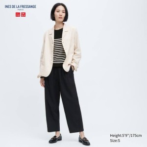 Uniqlo Ines De La Fressange Linen Cotone Blend Larghe Leg Gathered Pantaloni Nere | INOXKU215