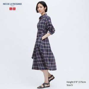 Uniqlo Ines De La Fressange Linen Cotone Blended Vestito Blu | JYAEHF964